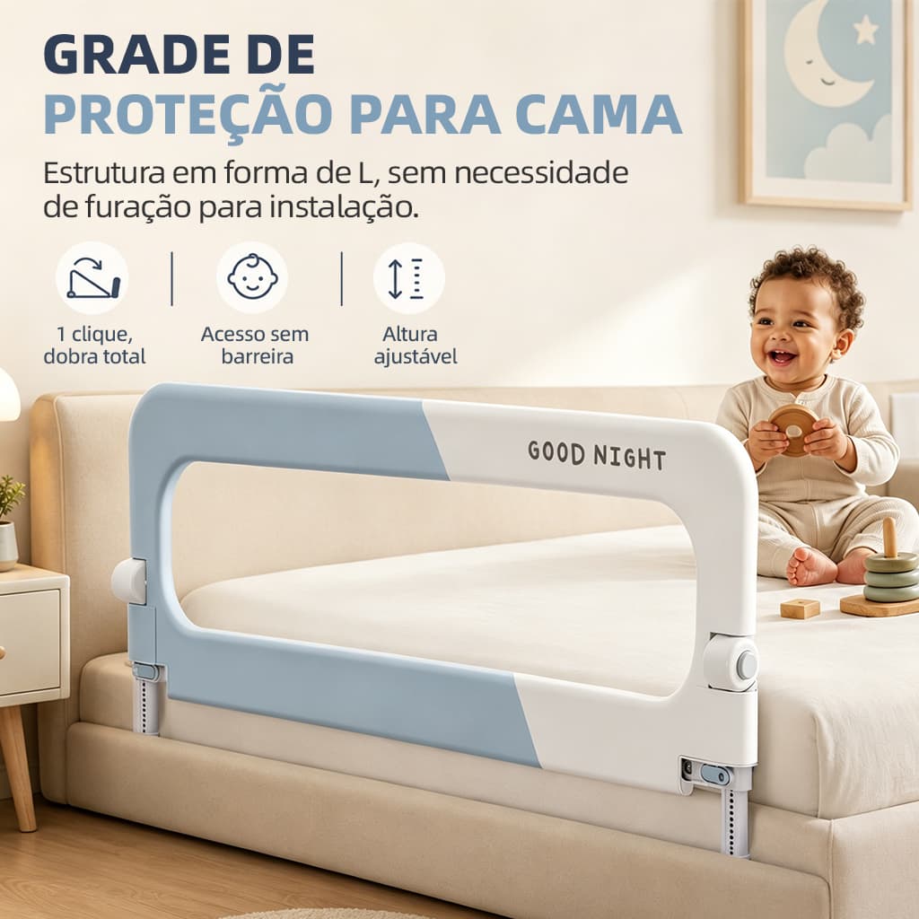Guarda-Corpo De Segurança Para Bebês Dobrável Base Forma De L Elevador De 14 Marchas Altura 66-78CM