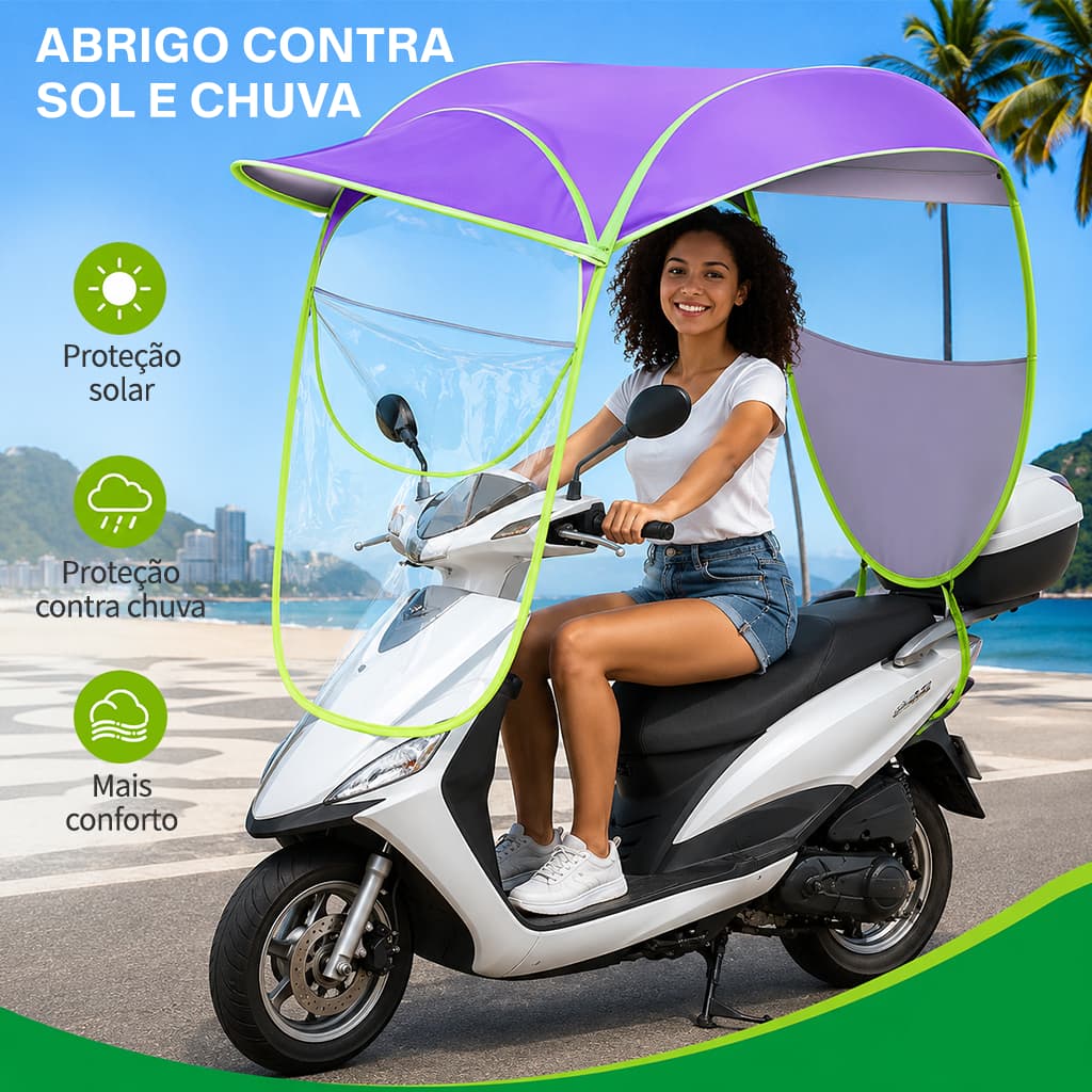 Para-sol Para Bicicleta Elétrica, Para-sol Motocicleta, Proteção Contra Sol e Chuva - Novidade