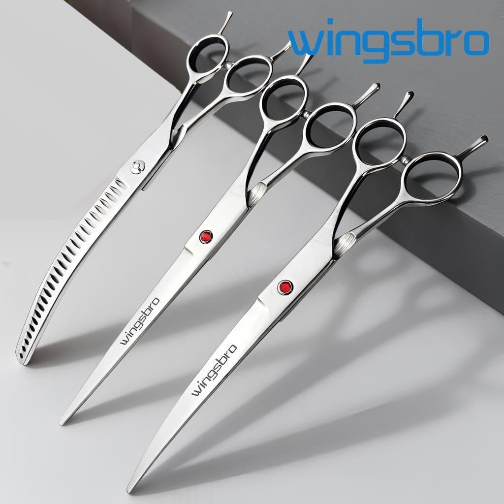 Wingbro 8/7 Polegada Conjunto De Tesouras Para Tosa De Cães De Estimação , Japão Aço Inoxidável Cauda Dupla Plana/Dente/