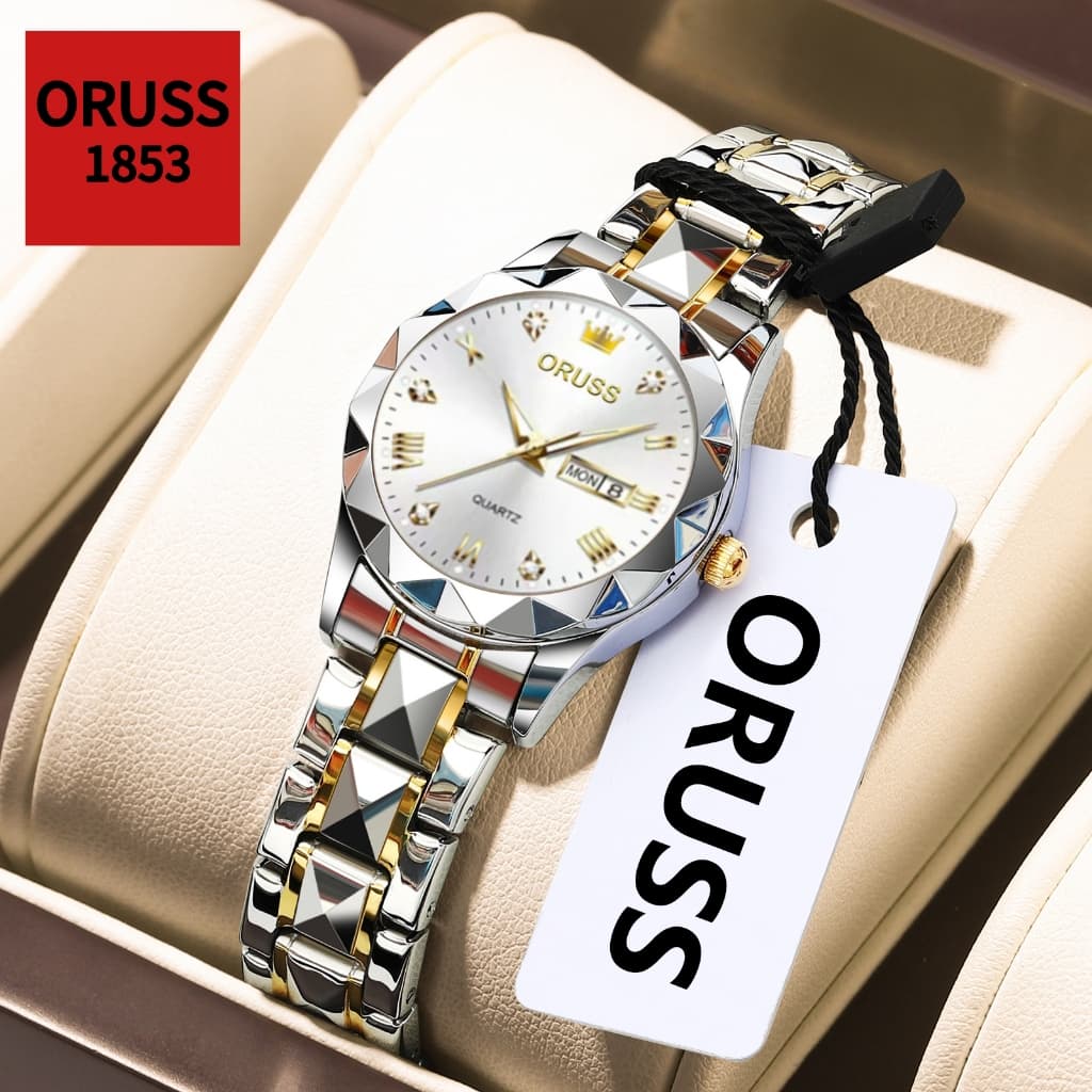 ORUSS Original Feminino Calendário Duplo Aço Inoxidável Luxo À Prova D 'Água Luminoso Pequeno Relógio Moda Versão Corean