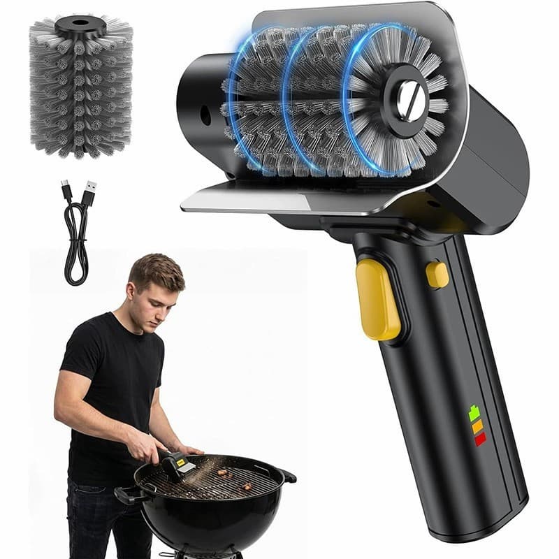 Conjunto De Escova De Grelha Elétrica Com Luz LED , Multifuncional De Lítio Para Churrasco Fio De Rolo De Limpeza Domést
