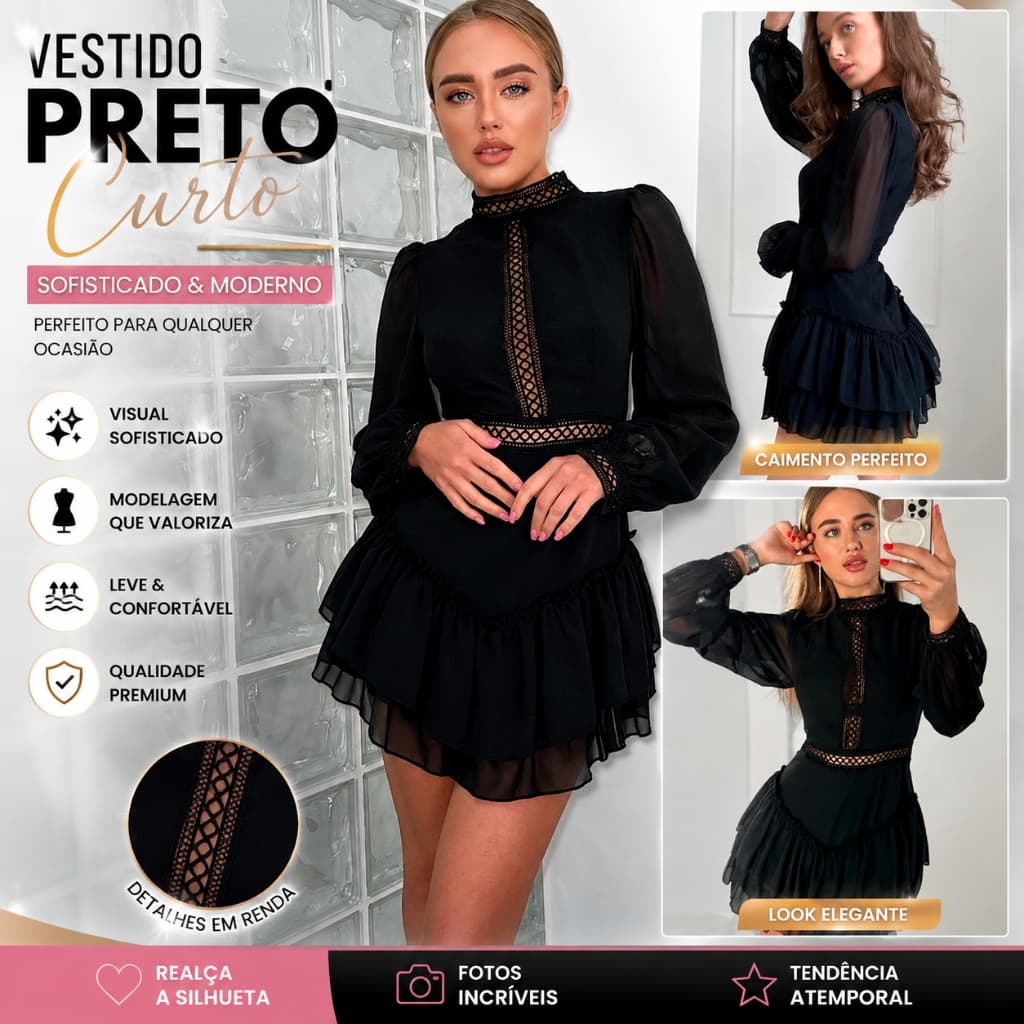 2026 novo estilo vestido de Chiffon feminino, gola alta, manga comprida, Design oco, temperamento, cintura alta, saia lo