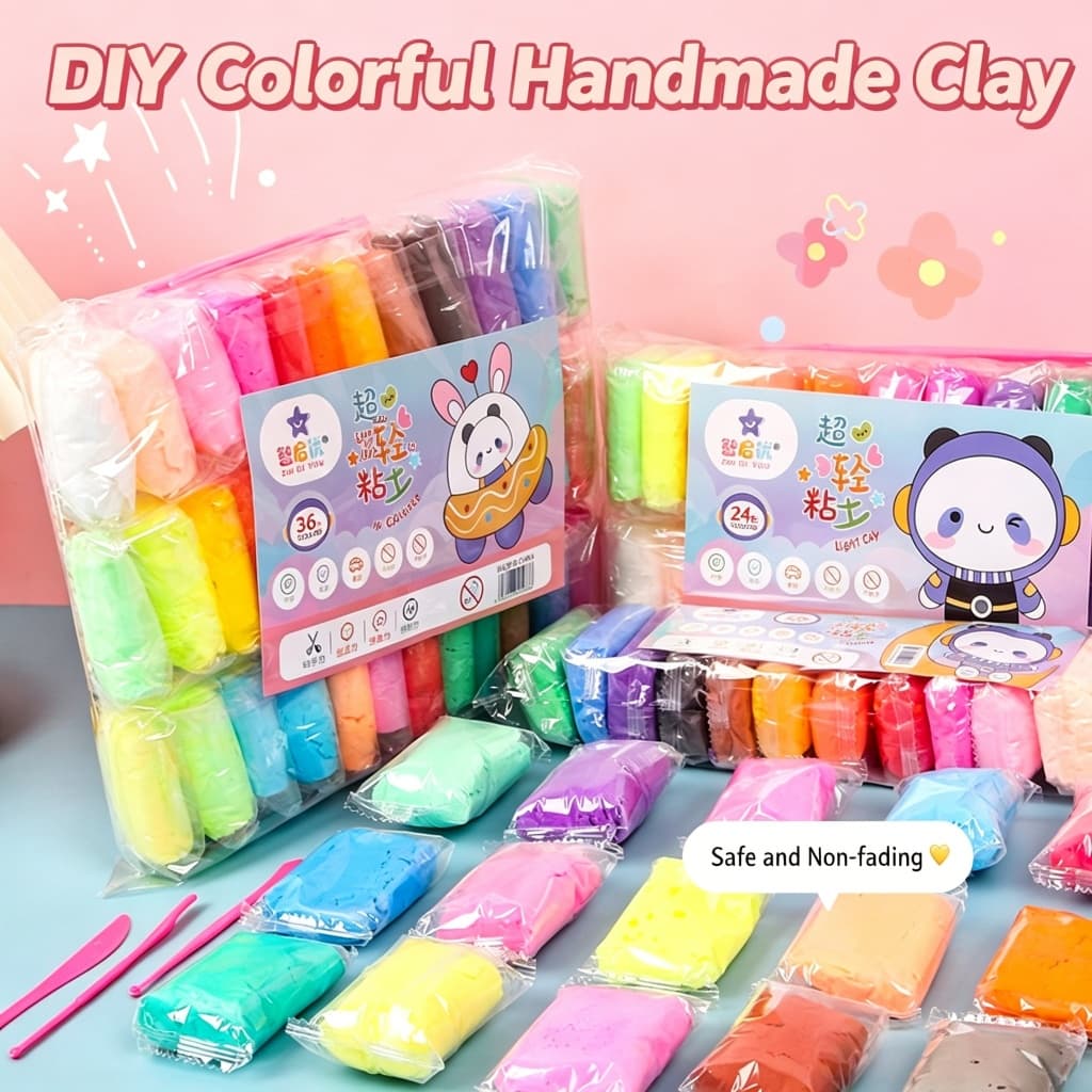 Lama colorida artesanal 12 cores 24 cores 36 cores plasticina faça você mesmo conjunto de argila de brinquedo infantil