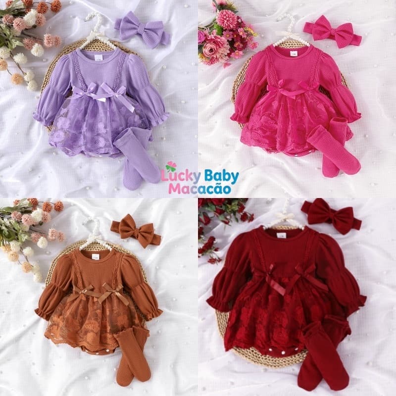 Lucky baby Vestido de Natal para meninas, cor sólida, listrado, manga comprida, saia de gaze