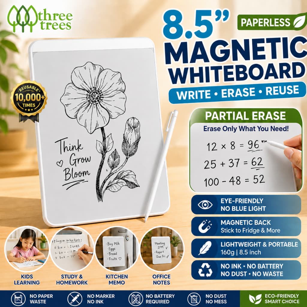 Quadro Branco Sem Papel Com Apagamento Parcial De 8.5 " | Prancheta Magnética Reutilizável Para Escrita E Desenho Tinta