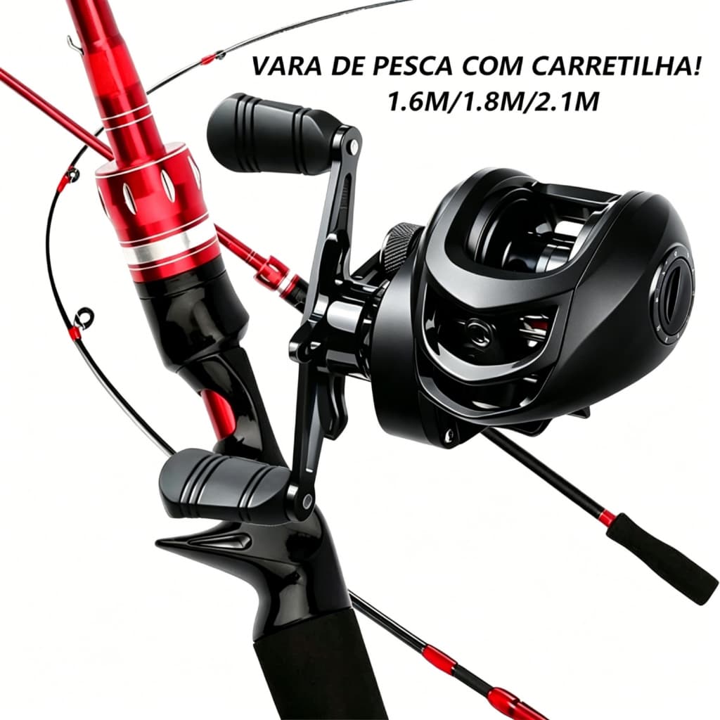 Carretilha 1.8M Vara De Pesca Vara Fibra Carbono Pesca Kit Alta Velocidade 5.2 : 1 Relação Engrenagem Max Drag 30KG!!