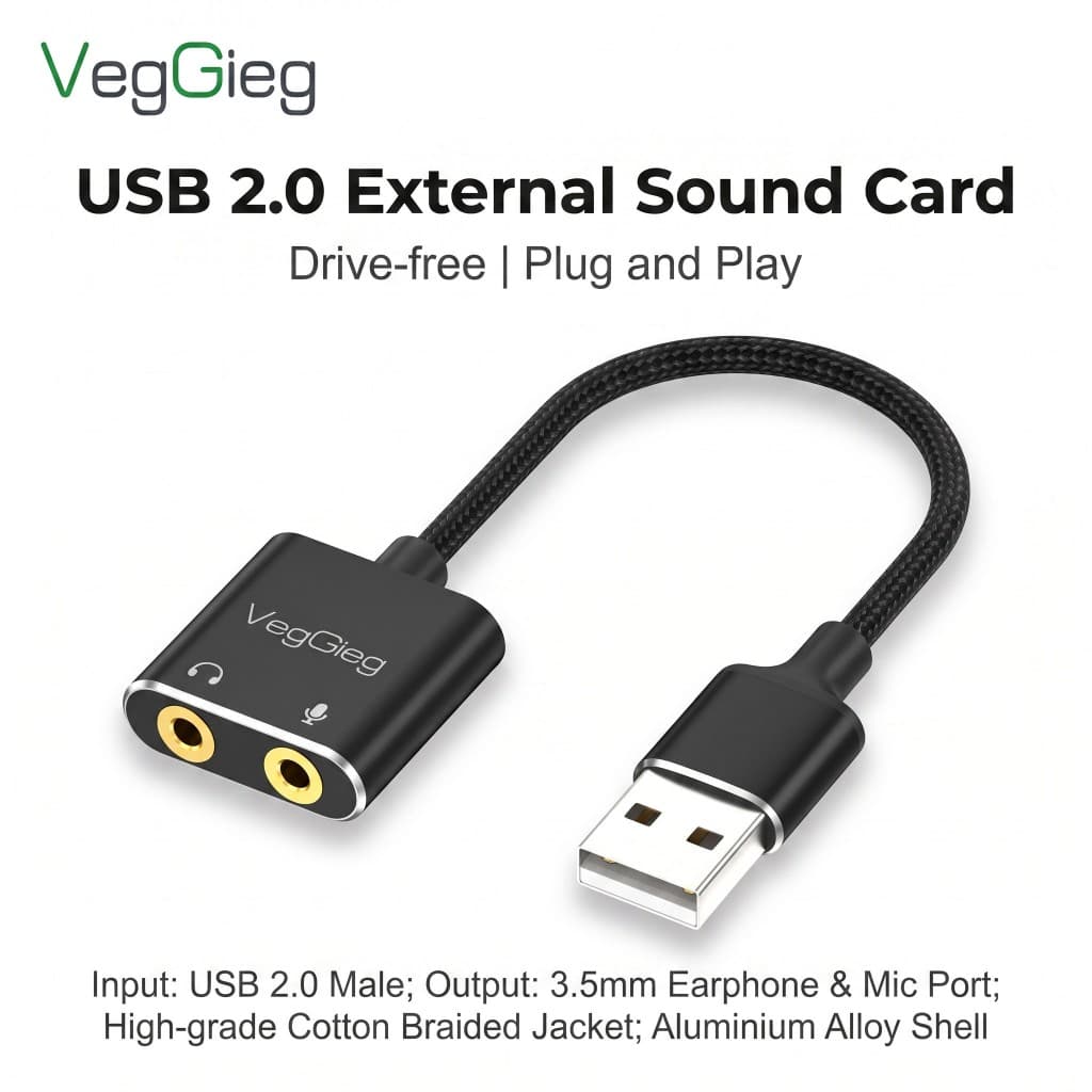 Placa de som externa Drive-Free USB2.0 / Type c  Desktop Notebook Fone de ouvido dois em um Adaptador de microfon VegGie