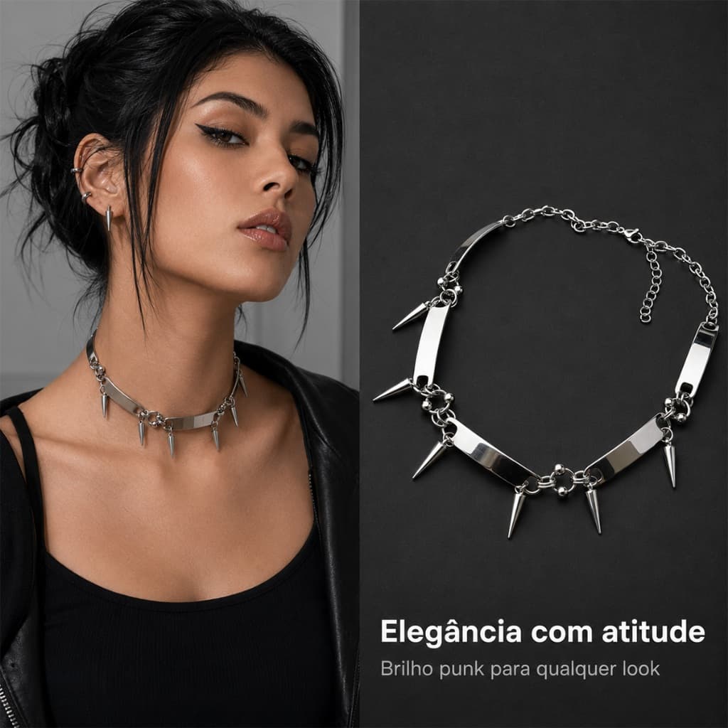 Colar De Metal Estilo Punk , Gargantilha Ajustável Unissex Com Pontas De , Joias Rock Hip Hop Para Homens E Mulheres