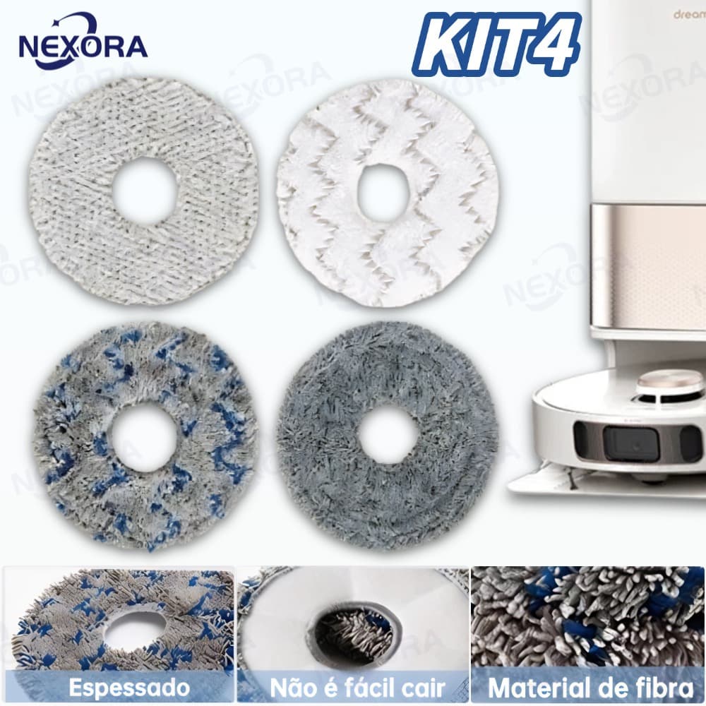 Kit 4 Panos Mop de Reposição para Robô Aspirador Xiaomi S10+ / S20+ / X10+ / X20+ / Pro Max