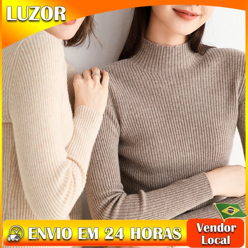 K camisa de fundo de malha feminina meia alta gola própria suéter Slim fit Pit Strip camisa de fundo Commuter