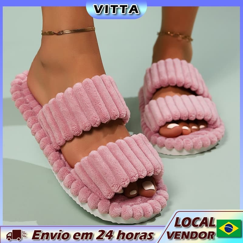 VITTA Senhoras Quatro Estações Chinelos para Casa Chinelos de Chão Interior Chinelos Peludos Fofos Slipp