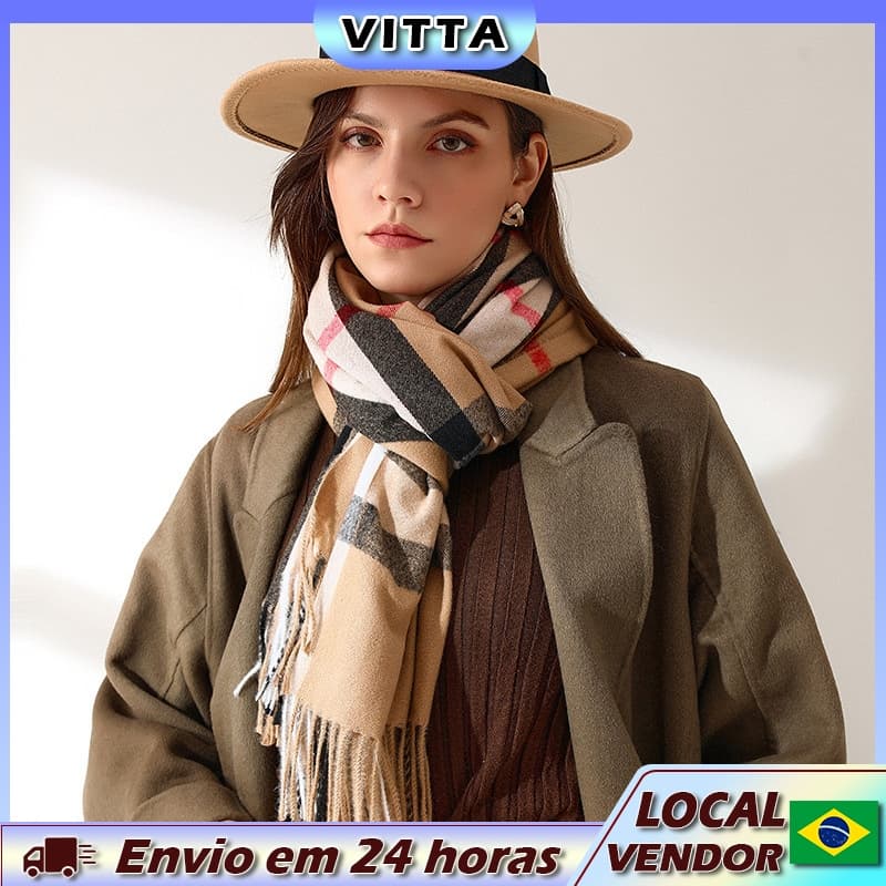 Cachecol xadrez VITTA feminino imitação de caxemira cachecol de comprimento médio cachecol quente xale lenço doce
