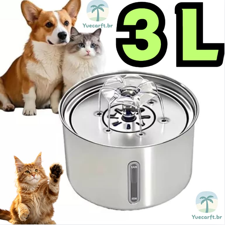 3L De Aço Inoxidável Bebedouro Pet Inteligente Fonte de Água Para Gatos e Cães Automático Com Filtro
