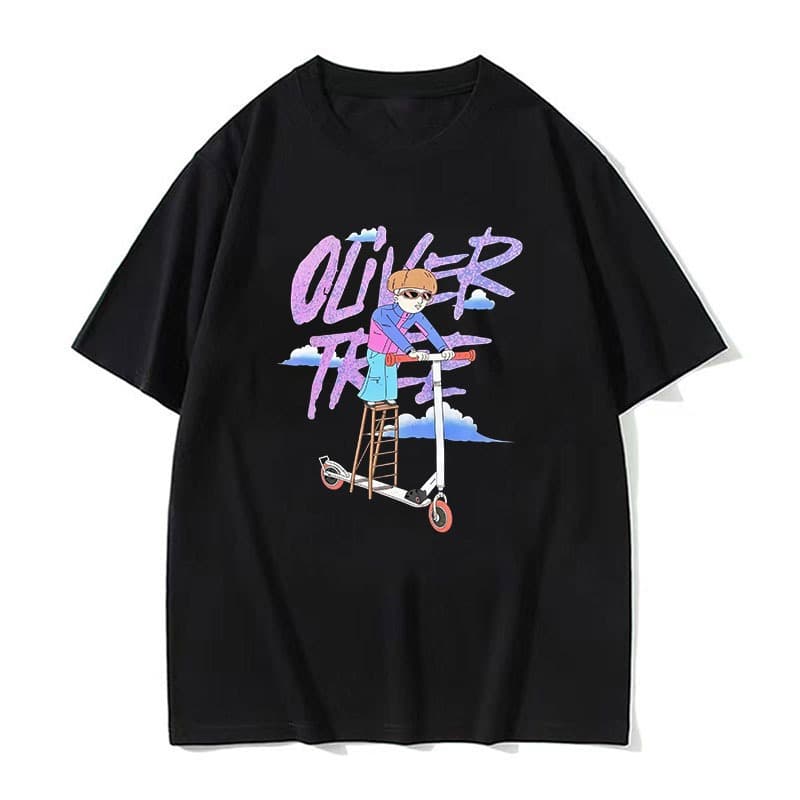 Oliver Tree T Camisa Masculina Tamanho XXL 2XL Preto Dos Desenhos Animados Scooter Hip Hop Banda vintage Lavado Casual R