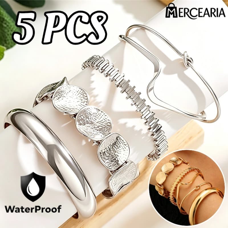Kit 5 Pulseiras Femininas Ajustáveis Estilo Praia Boho Chic Dourado/Prata Conjunto Elegante Moda Verão-MC