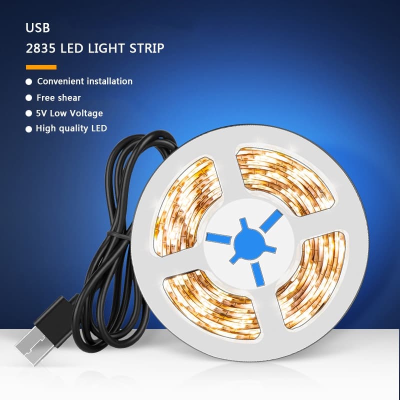5V USB SMD 2835 Luz De Tira LED Branca Quente , Lâmpada De Fita Flexível Autoadesiva Para Fundo De TV , Iluminação Ambie