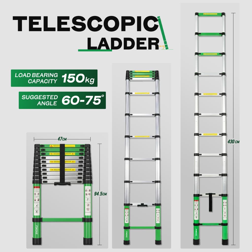 Escada De Extensão Telescópica De Alumínio RYOKU 4.3 M-11 Degraus , Capacidade De Carga De 150 kg