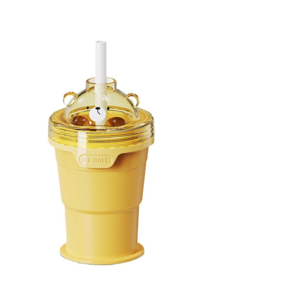 Copo De Bola De Gelo Dobrável Tipo Prensa Com Canudo-Caneca De Viagem 2 Em 1-Garrafa De Água Reutilizável-Para Fazer Bol
