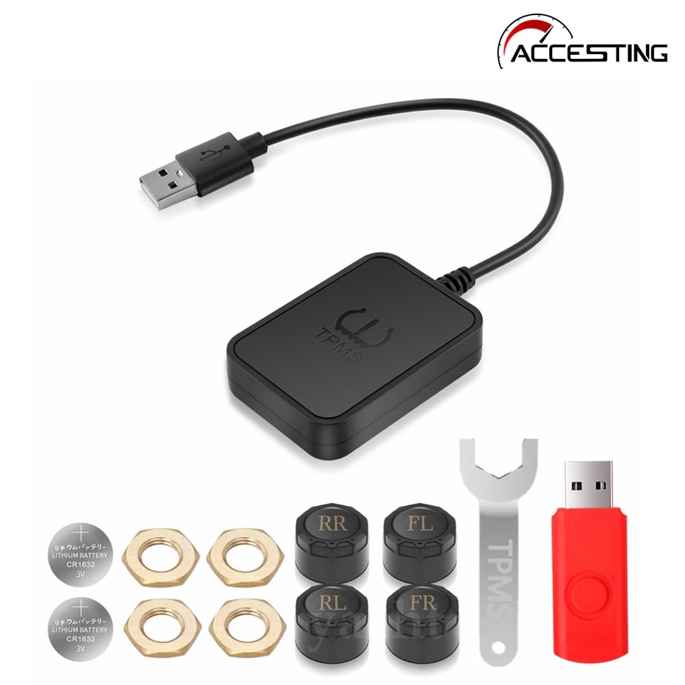 Sistema De Monitoramento De Pressão De Pneus Android USB TPMS , Para Navegação De Carro , Rádio , DVD player , Com 4 Sen