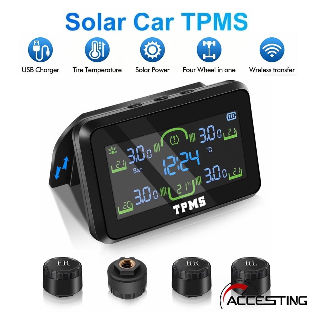 TPMS Sistema Monitoramento Pressão Pneus Veículo Suporte Removível 5 Modos Alarme