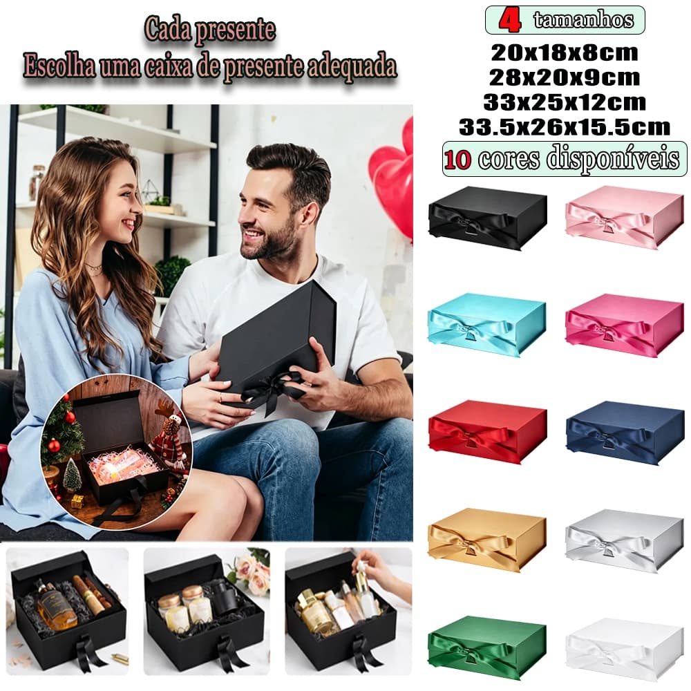 Magnética Dobrável com Laço Fita Cetim - Rígida Caixa Presente Imã/ para Joias /Doces/Dar presentes Decoração