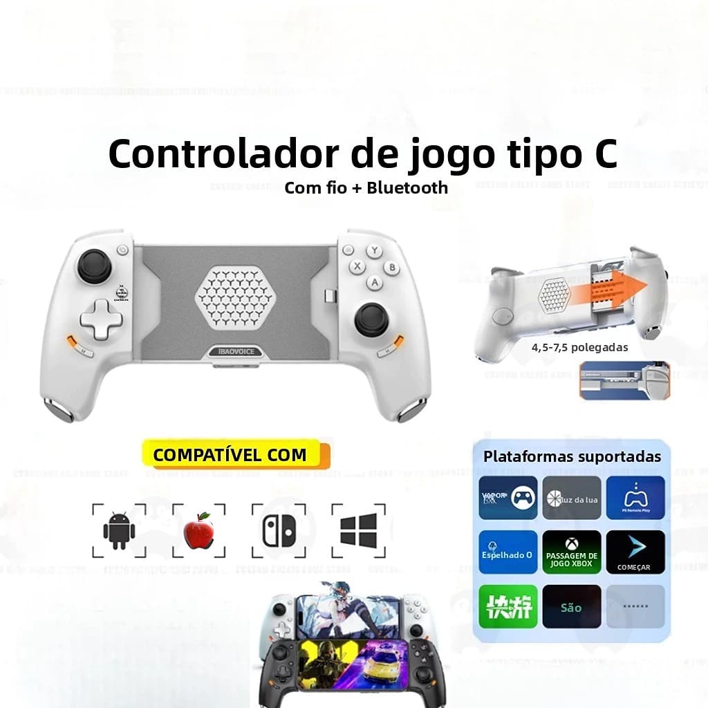 iBAOVOICE Controlador De Jogo Para Celular Gamepad Joystick Type-C Com Fio E BT Compatível Android , iOS , PC , Switch