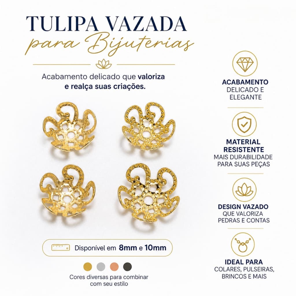 St.kunkka 100 peças Tulipa de Metal 8-10mm  Tamanho Diversos para Bijuterias