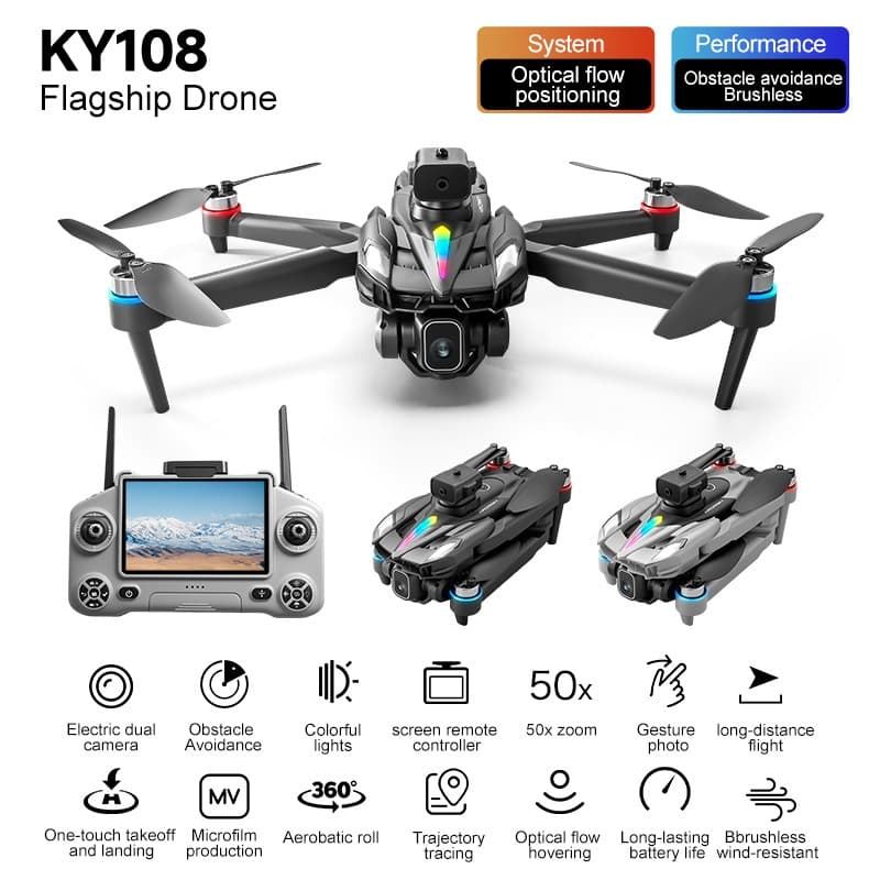 KY108 Novo Modelo Drone Dobrável De Câmera Dupla Com Tela Aeronave De Controle Remoto Sem Motor De Escova Fotografia Aér