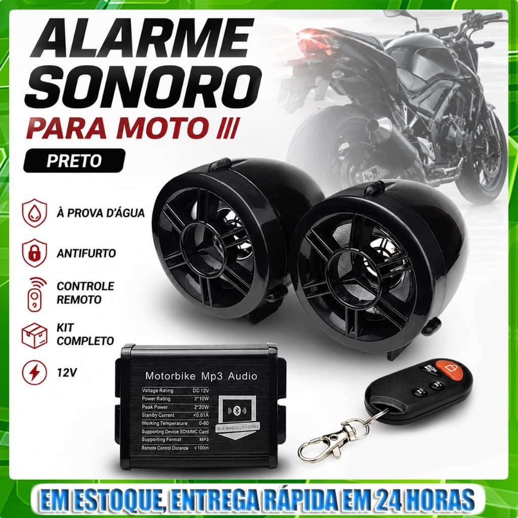 Caixa de Som Moto Top com MP3 USB SD, FM Alarme e Controle Remoto - Alta Qualidade de Áudio