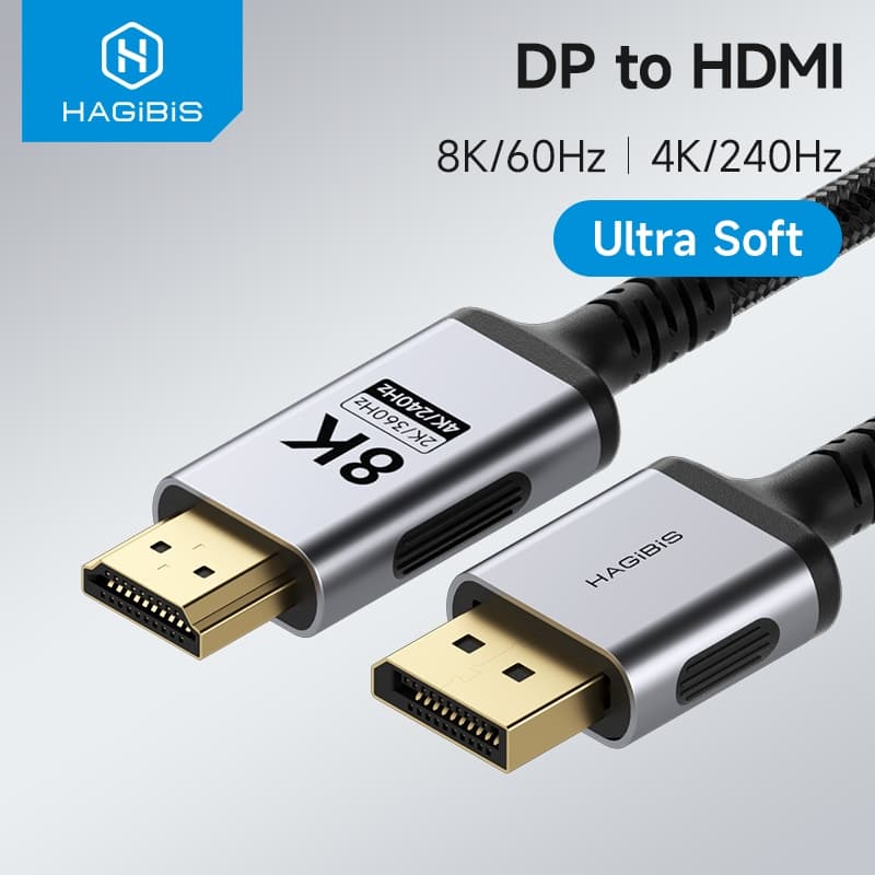 Hagibis DisplayPort Para HDMI Cabo Uni-Direcional 8K DP Fonte Computador De Exibição 4K Laptops Monitor HDTV Desktop