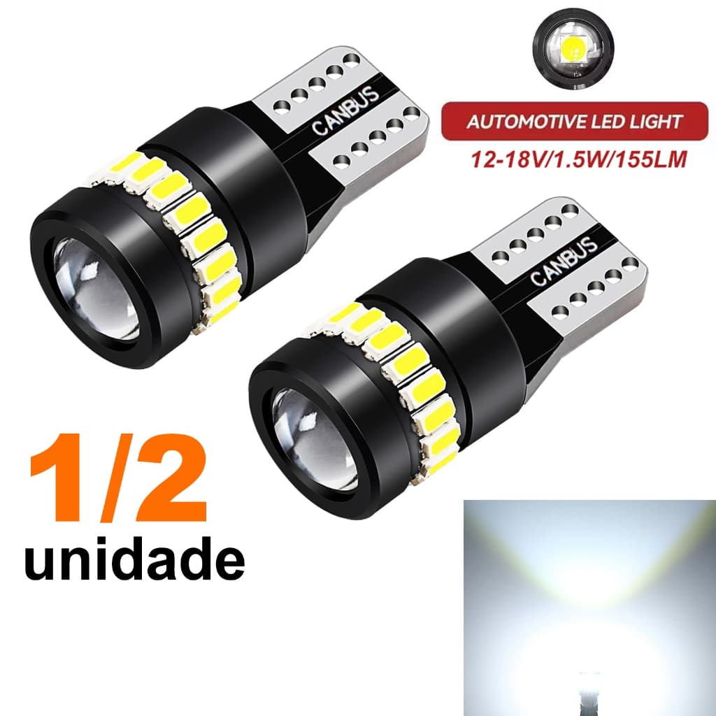 Lâmpada Meia Luz T10 Pingo Esmagada Led Duplo Com Projetor Extra Forte 6000k