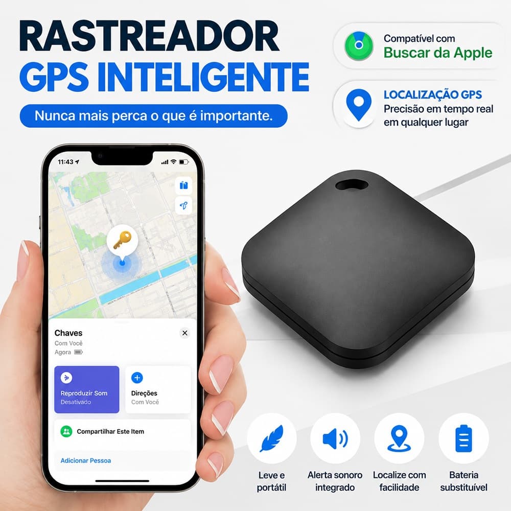 Smart Tag Compatível Apple Buscar (Find My) iOS, Anti-Perda com Alerta Sonoro para Chaves, Bolsa e Pets