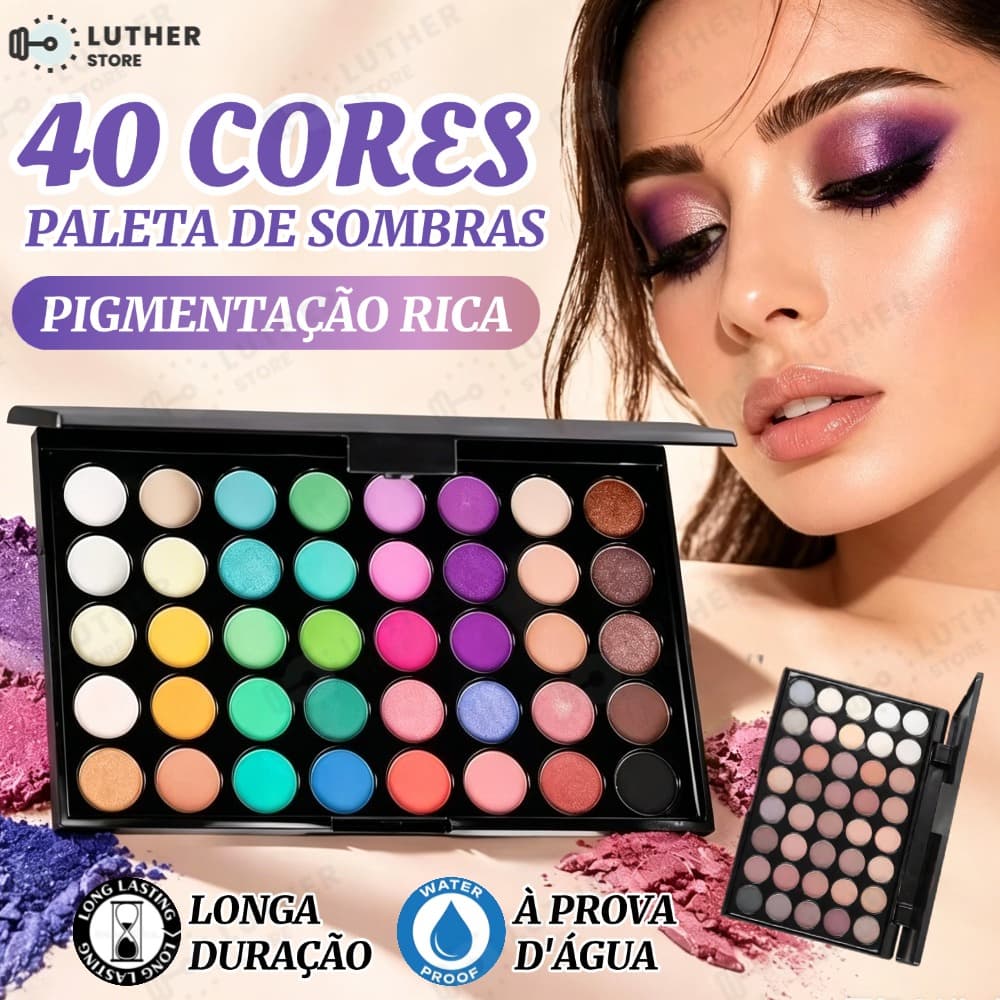 Paleta de Sombras com 40 Cores - Acabamento Matte e Shimmer, Alta Pigmentação, Efeito Esfumado e Longa Duração
