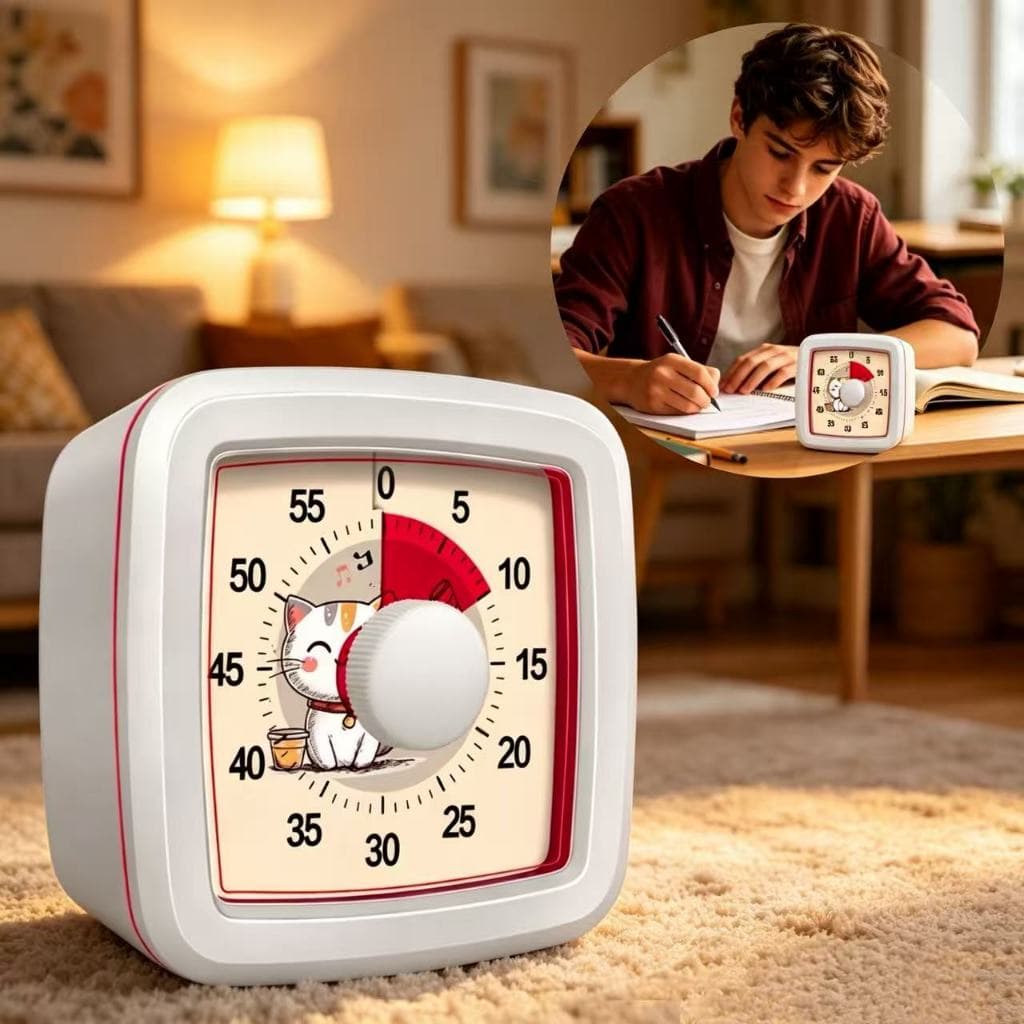 Temporizador Visual Infantil 60 Minutos, Silencioso, Contagem Regressiva para Estudar, Cozinhar e Exercícios
