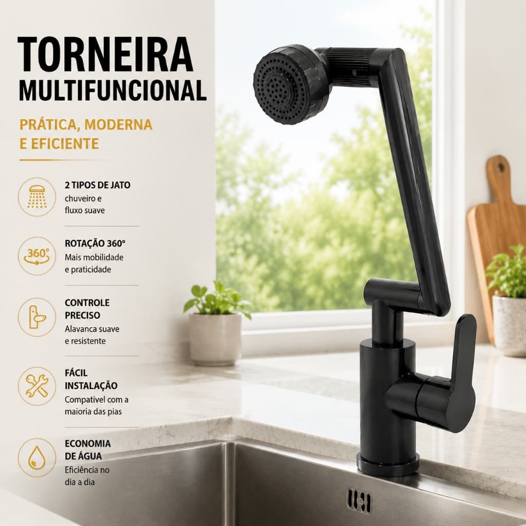 Torneira Moderna Giratória De 720 Graus Para Cozinha , Braço Robótico , Bolha Macia/Chuveiro , Modo Duplo , Ajuste Flexí