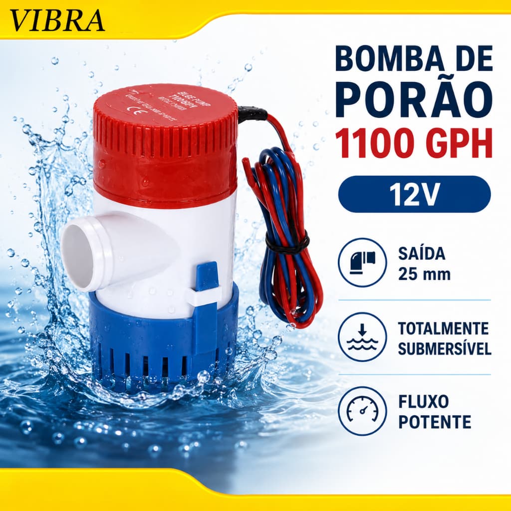Bomba De Porão Água 12v Náutica Casa Piscina Submersa 1100gph 12v Klx