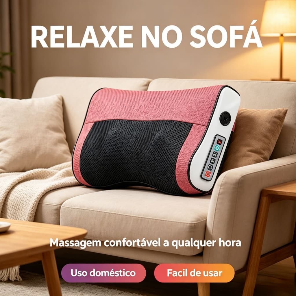 Travesseiro Massageador Shiatsu Aquecimento Remoto 3 Modos Alívio Dor Pescoço Ombros Costas