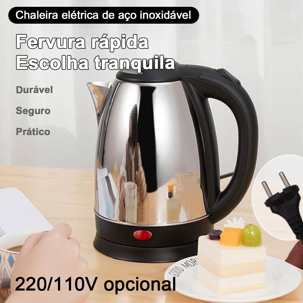 Chaleira elétrica de aço inoxidável com desligamento automático, grande capacidade 1,8L，110/220V