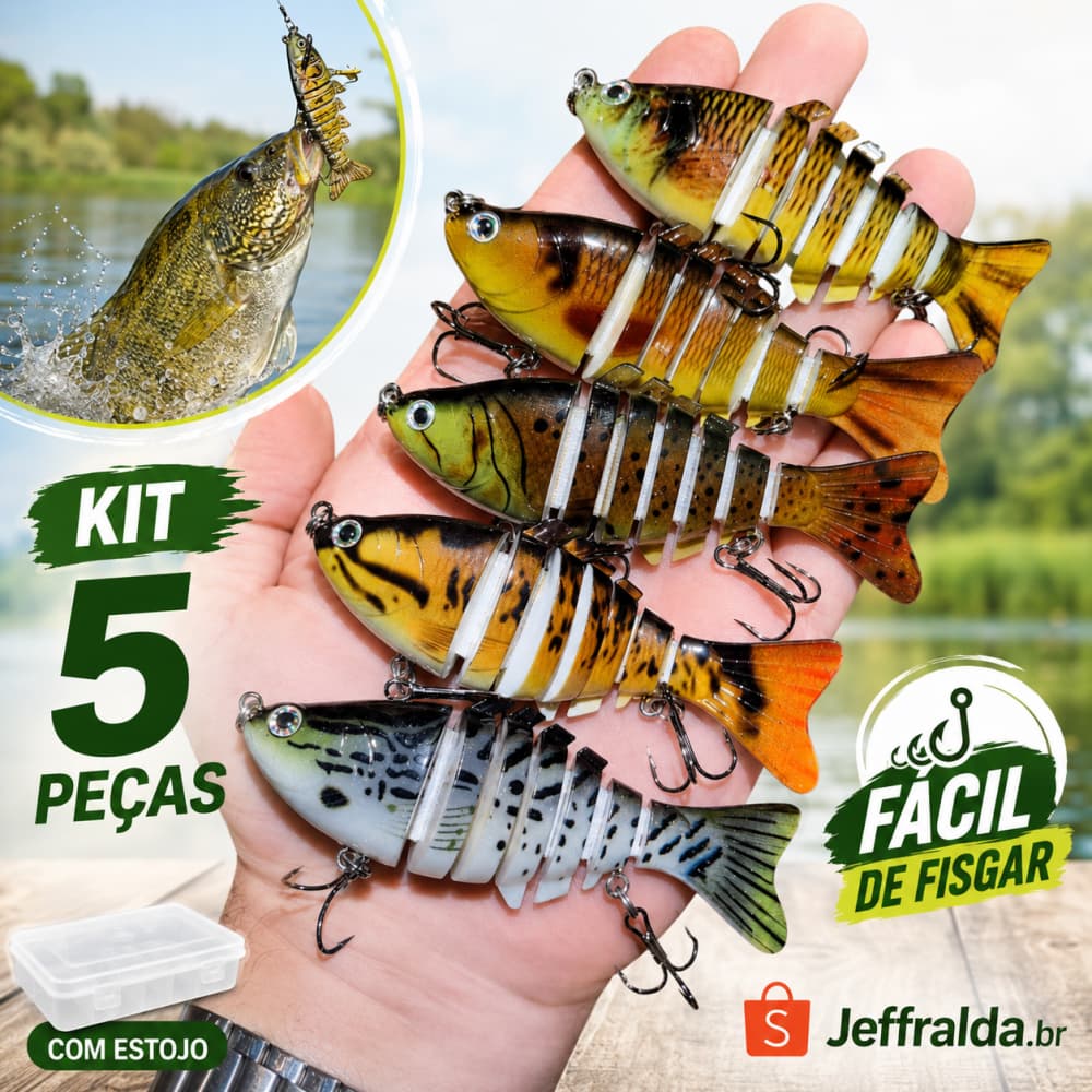 Kit 5 Isca Artificial Lambari 10 cm + Estojo Tucunaré Dourado Traíra Robalo Pesca Peixe Meia Agua