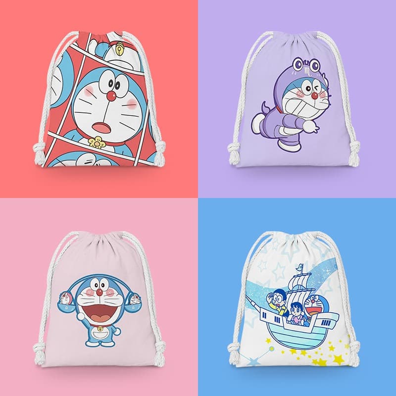 Bonito Doraemon Saco De Presente Com Cordão Armazenamento De Desenhos Animados Crianças Presentes De Aniversário Doces B