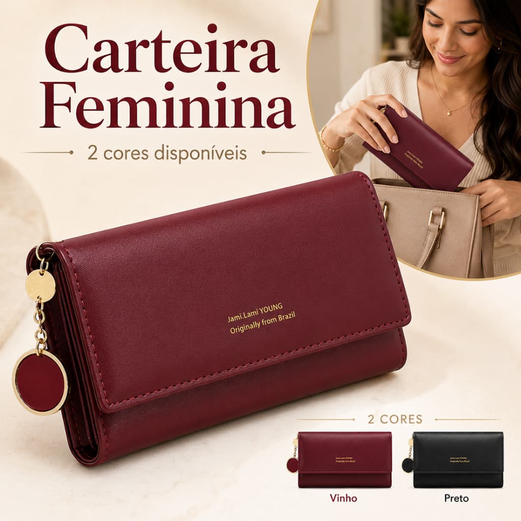 Carteira Comprida Multiuso Feminina / Porta-Cartão com Fivela / Bolsa Fashion para Mulheres