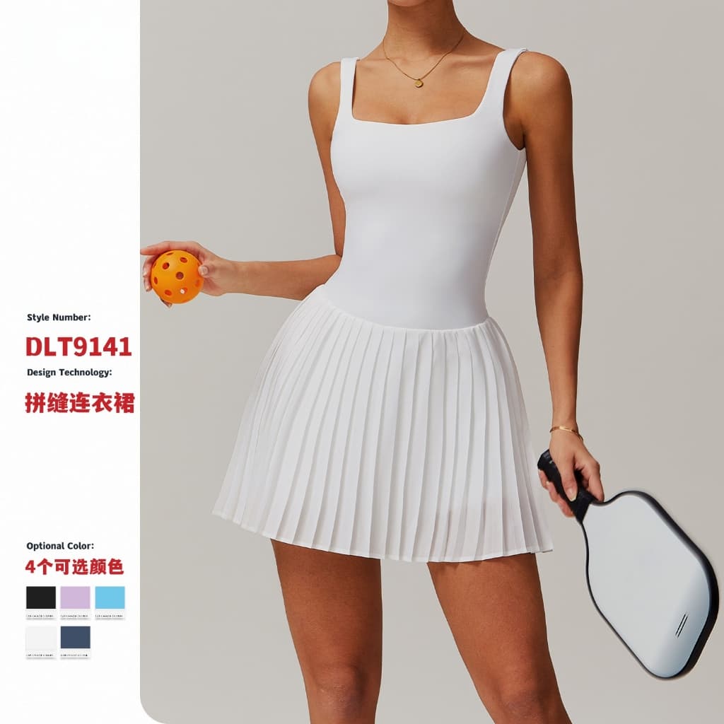 Saia De Tênis Falsa De Duas Peças Com Forro Para Evitar Exposição , Vestido Esportivo Plissado Bolso De fitness