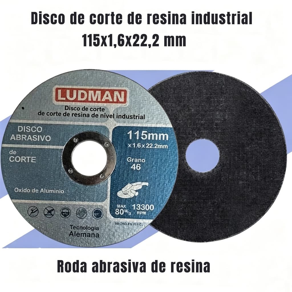 Disco de Corte 115mm Ludman Alta Durabilidade e Corte Preciso Grão 46 para Esmerilhadeira Angular