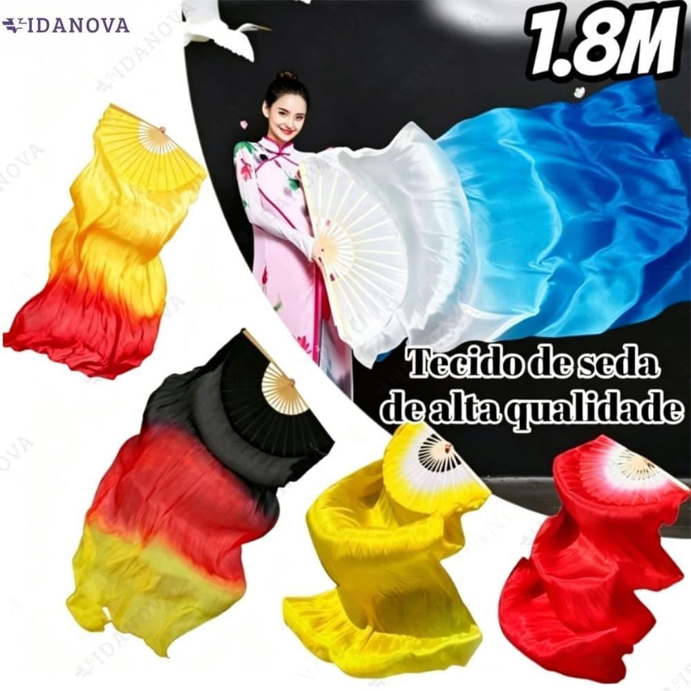 Véu em forma de leque de 1,8 metros, adequado para dança do ventre, estilo cigano, dança profissional, resistente à seda
