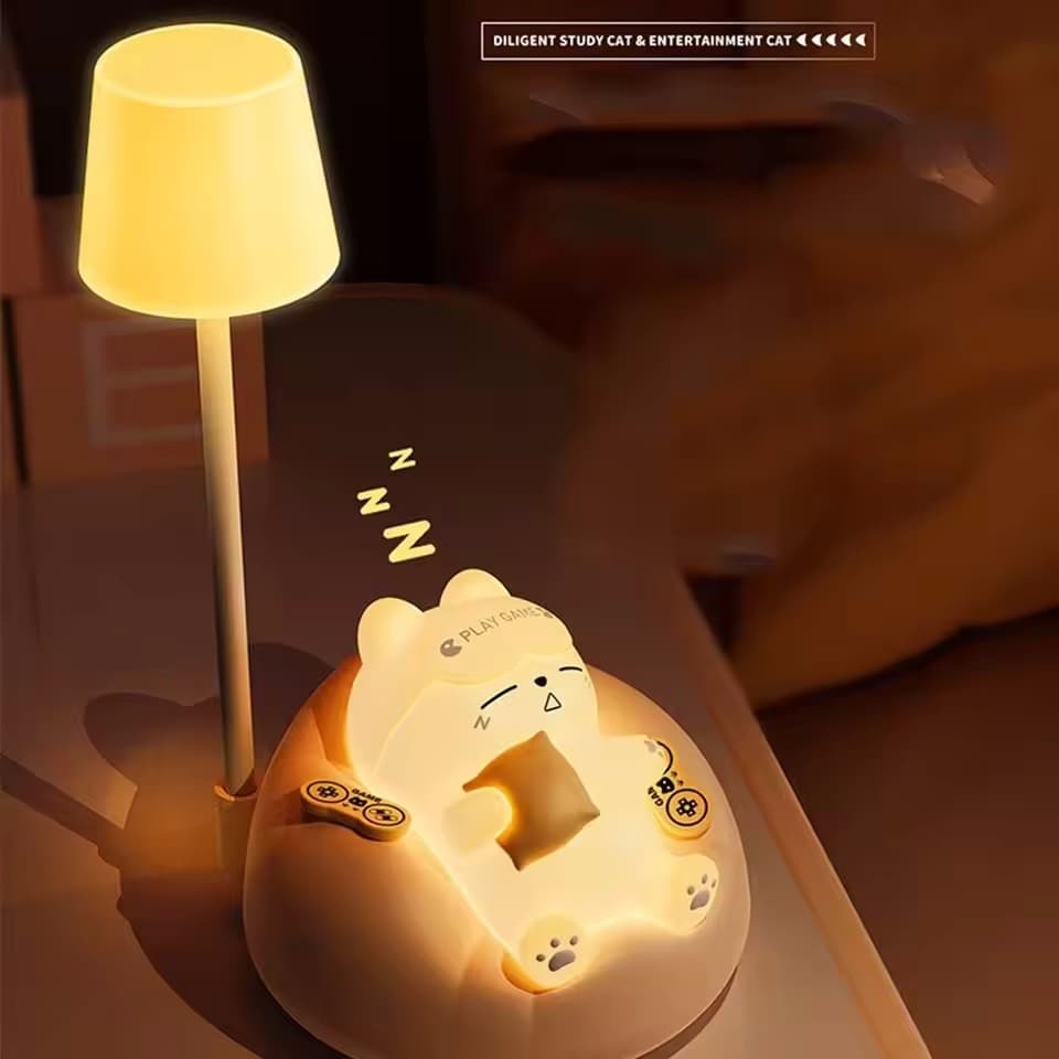 Lâmpada De Mesa LED Mini Gato Escurecimento Luz Leitura 3 Modo Iluminação USB Recarregável Cabeceira Nightlight Bonito P