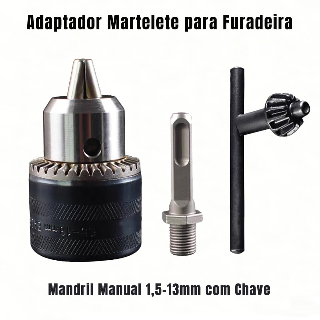 Adaptador SDS Plus Martelete Mandril 13mm Chave Inclusa Transforma em Furadeira Rápido