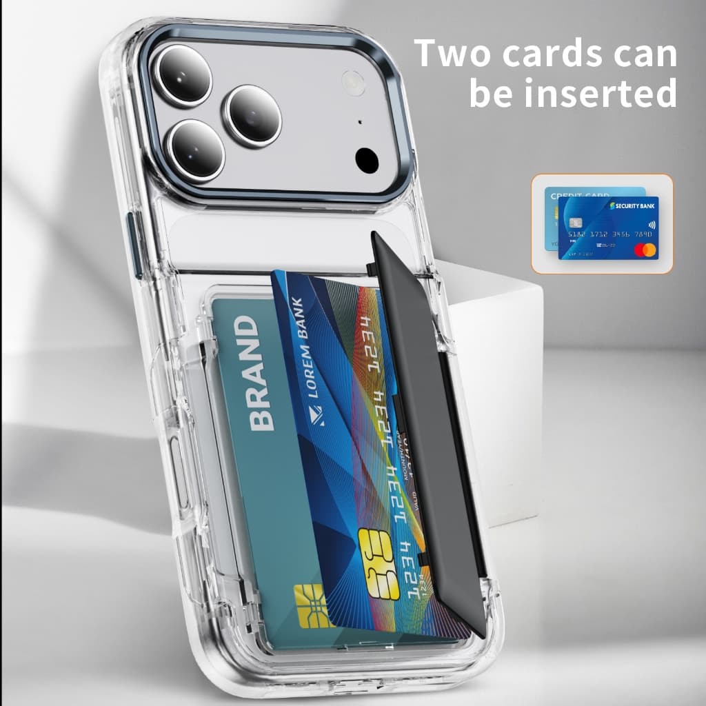RFID Bloqueio Slot Para Cartão Claro Duro Caso De Telefone iPhone 17 16 15 14 Plus 13 12 Pro Max Ar Flip Suporte Capa Tr