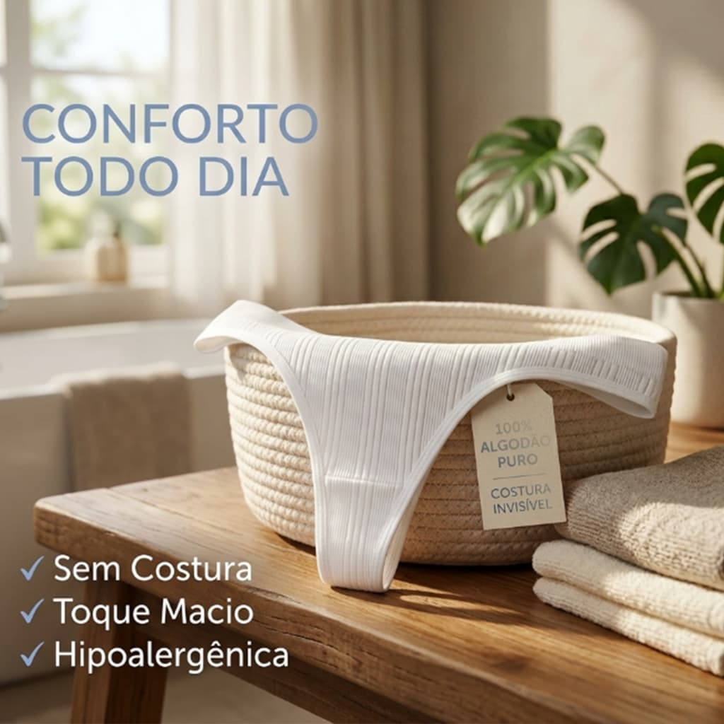 Kit 4 Tanguinhas Femininas de Algodão Canelado, Sem Costura, Elástica e Respirável