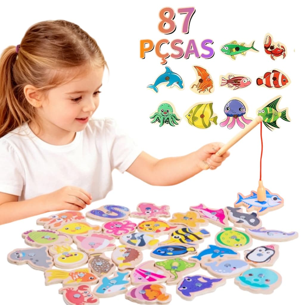 33/54/87Pcs Jogo De Tabuleiro De Pesca Magnética De Madeira Conjunto De Brinquedos De Aprendizagem Precoce Mainan Pancin