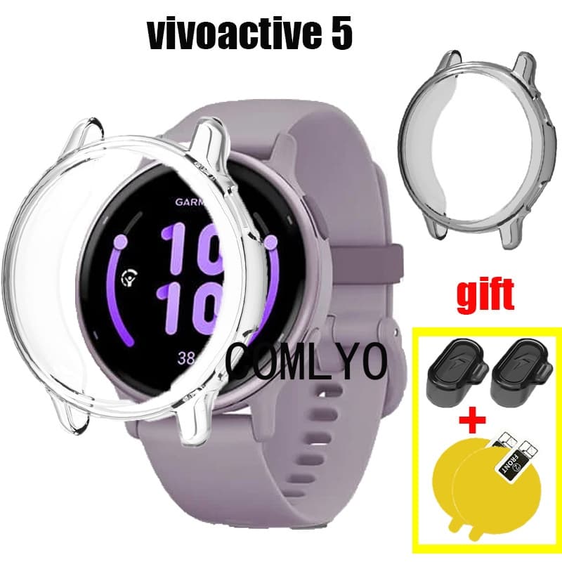 Para Garmin Vivoactive 5 Caso De Smartwatch Relógio Inteligente Protetor Pára-Choques TPU Macio Meia Capa Filme De Tela